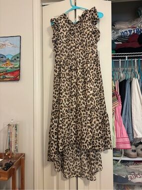 Karlie Leopard Print High-Low Casual Dress in Beige and Brown